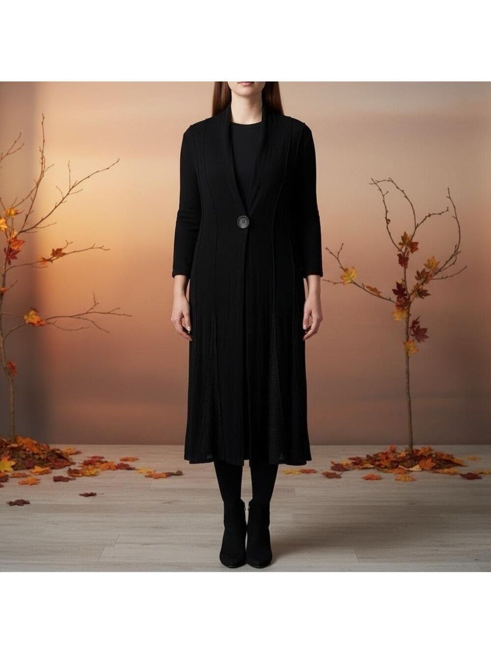 Joseph Ribkoff black long cardigan 3/4 length sleeve size 4